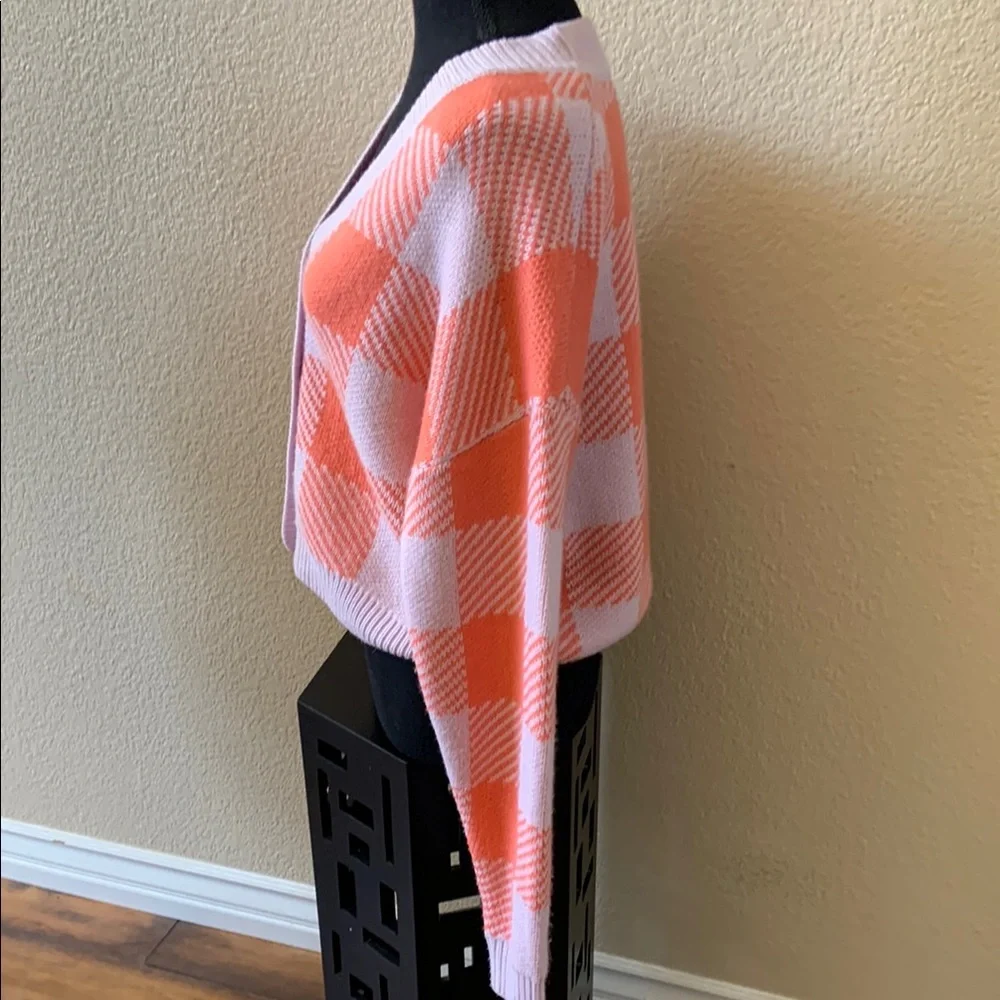 Loom Orange Checkerboard Cropped Cardigan Sweater S/M